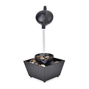 Symphony Home Black Hanging Teapot Mini Water Fountain with LED Light