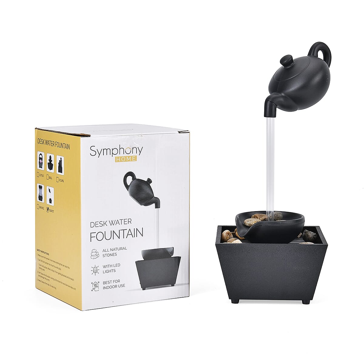 Symphony Home Black Hanging Teapot Mini Water Fountain with LED Light image number 9