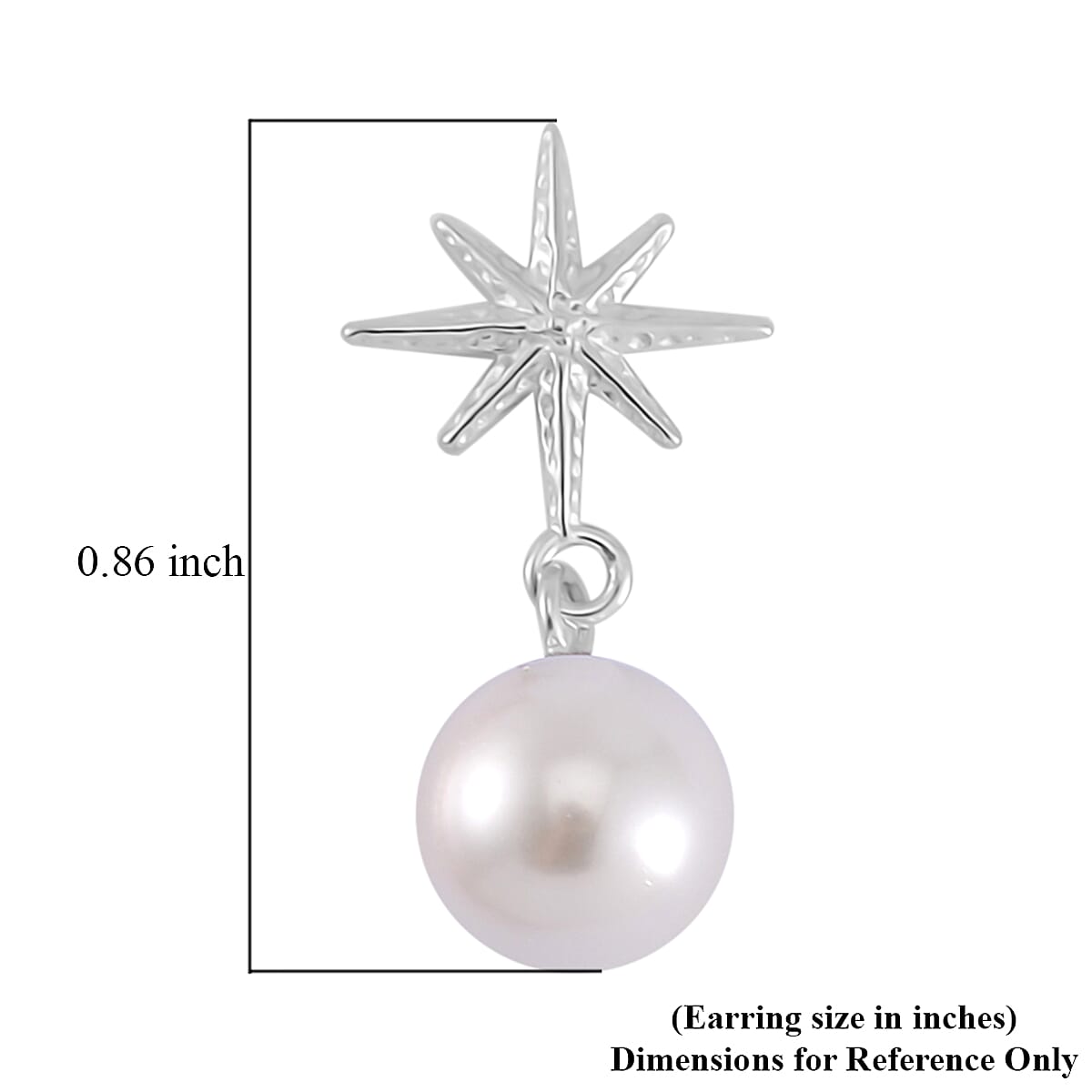 White Shell Pearl Star Earrings in Rhodium Over Sterling Silver