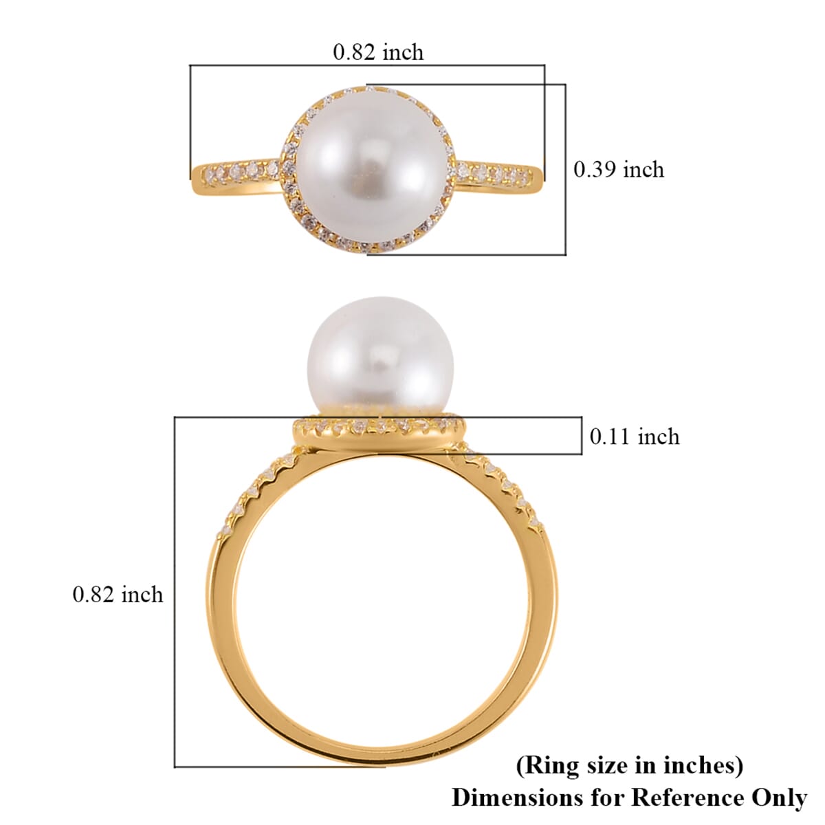 White Shell Pearl and Simulated Diamond Halo Ring in 14K Yellow Gold Over Sterling Silver (Size 9.0) 0.35 ctw image number 5