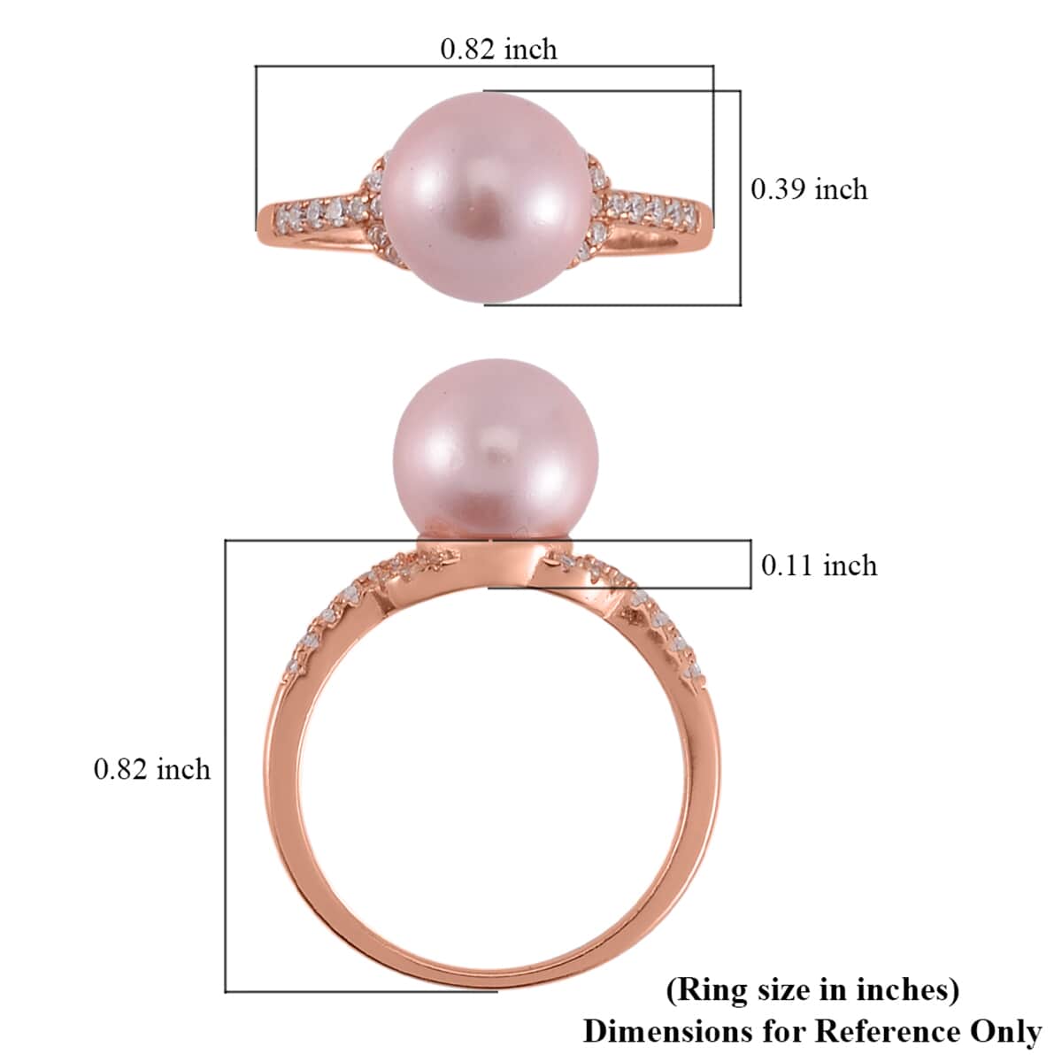 Pink Shell Pearl, Simulated Diamond Ring in 14K RG Over Sterling Silver (Size 10.0) 0.20 ctw image number 5