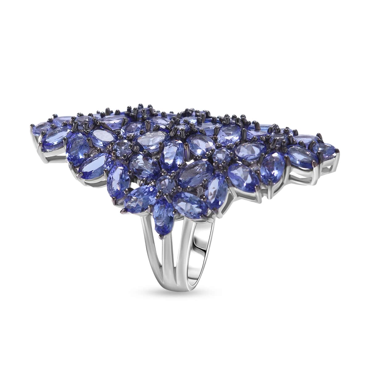 Tanzanite 9.20 ctw Elongated Floral Ring in Platinum Over Sterling Silver (Size 7.0) image number 0