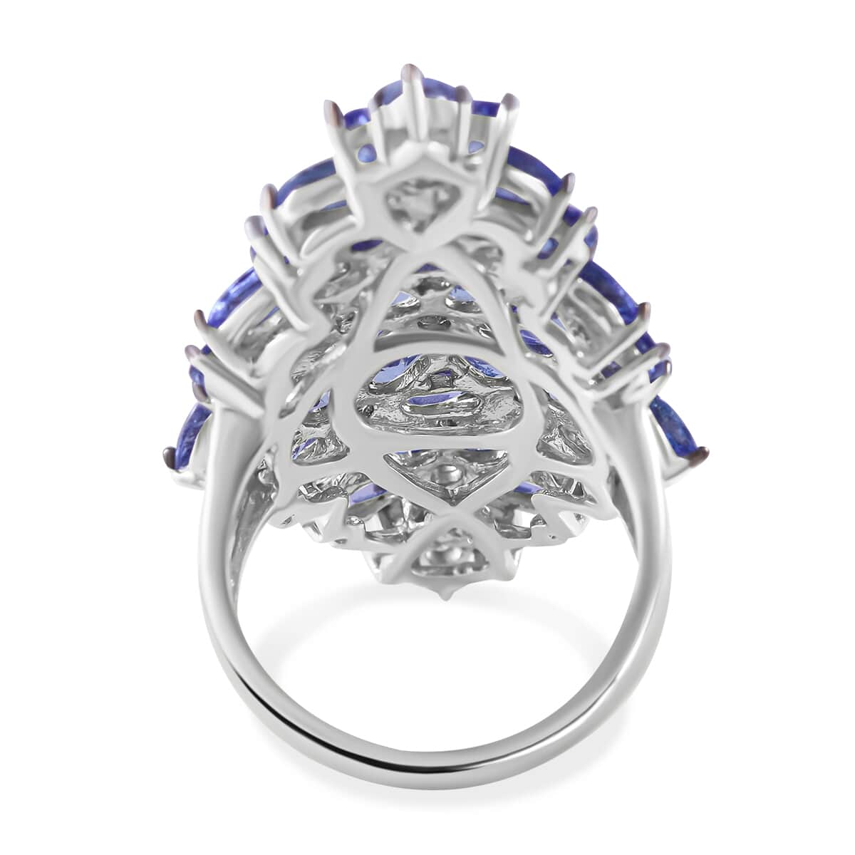 Tanzanite 9.20 ctw Elongated Floral Ring in Platinum Over Sterling Silver (Size 7.0) image number 2