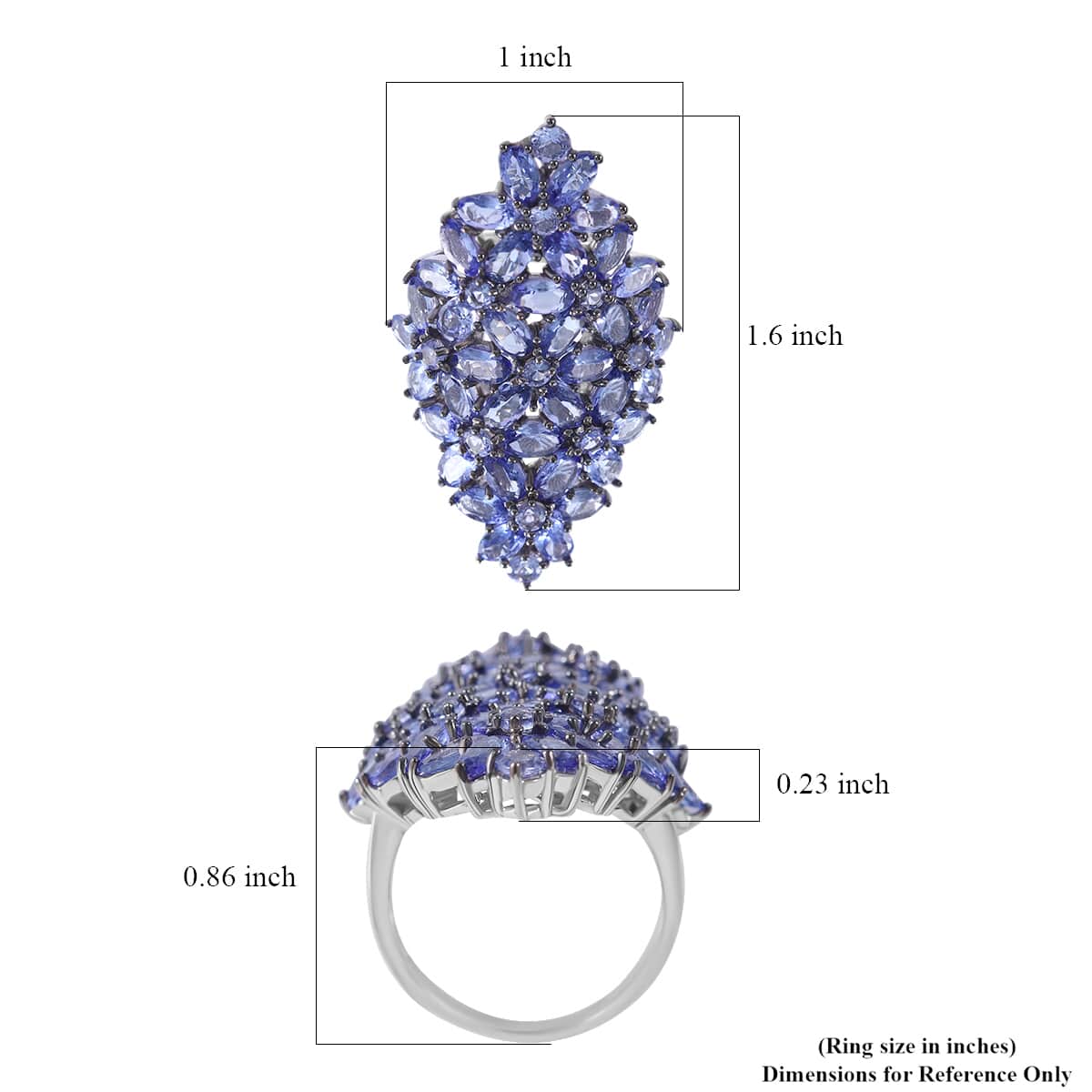 Tanzanite 9.20 ctw Elongated Floral Ring in Platinum Over Sterling Silver (Size 7.0) image number 3