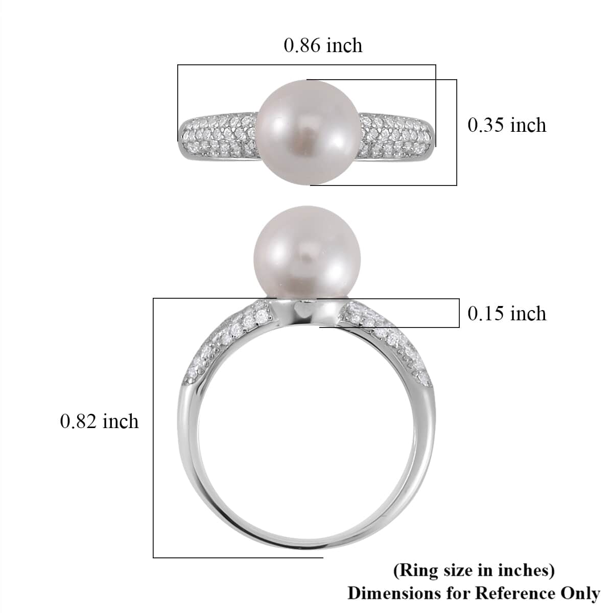 White Shell Pearl, Simulated Diamond Ring in Rhodium Over Sterling Silver (Size 10.0) 0.60 ctw image number 5