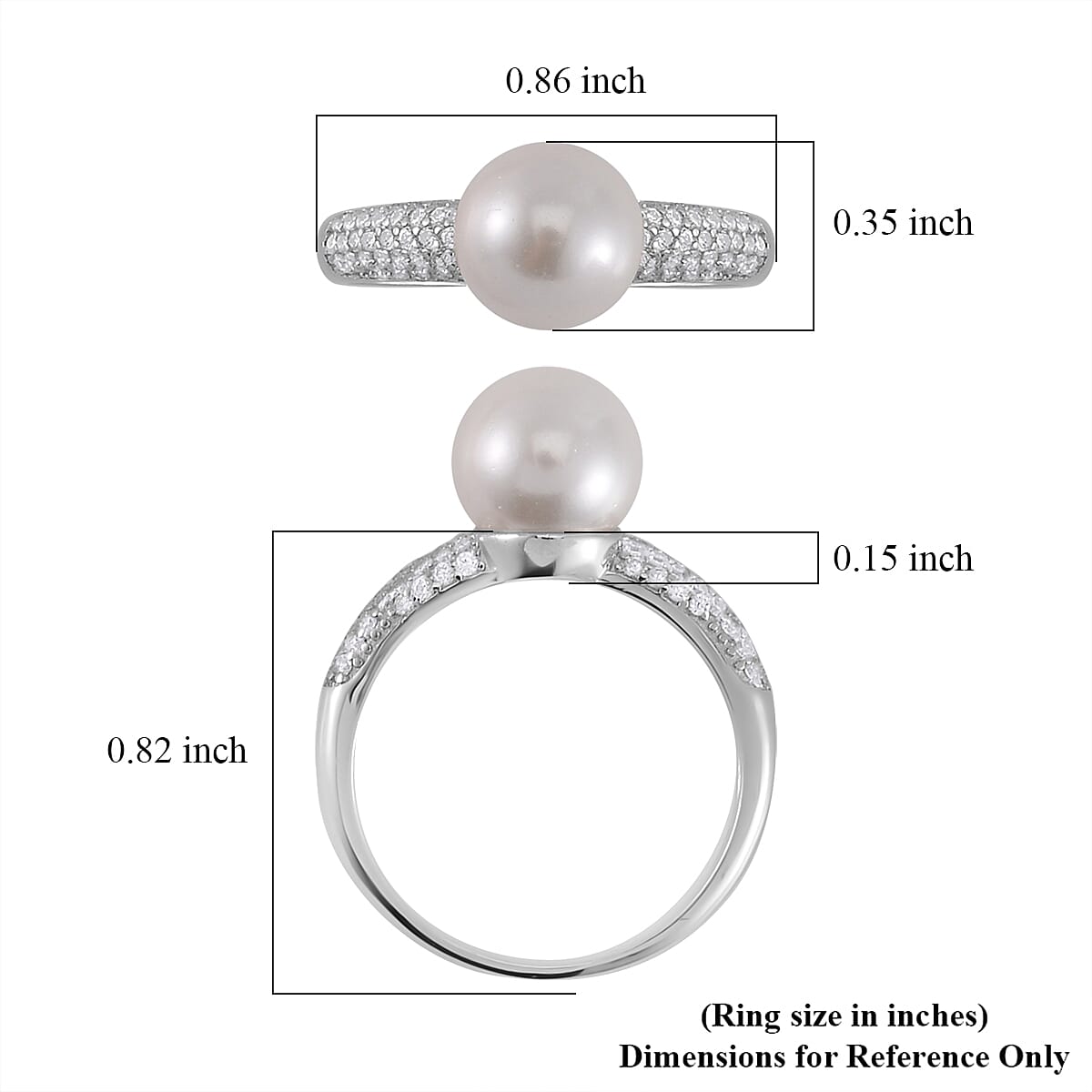 White Shell Pearl and Simulated Diamond Ring in Rhodium Over Sterling Silver (Size 7.0) 0.60 ctw image number 5