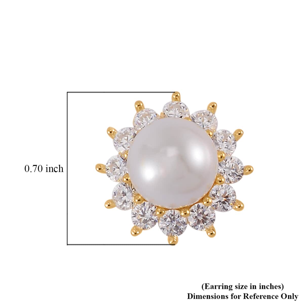 White Shell Pearl and Simulated Diamond Sunburst Earrings in 14K Yellow Gold Over Sterling Silver 1.65 ctw image number 5