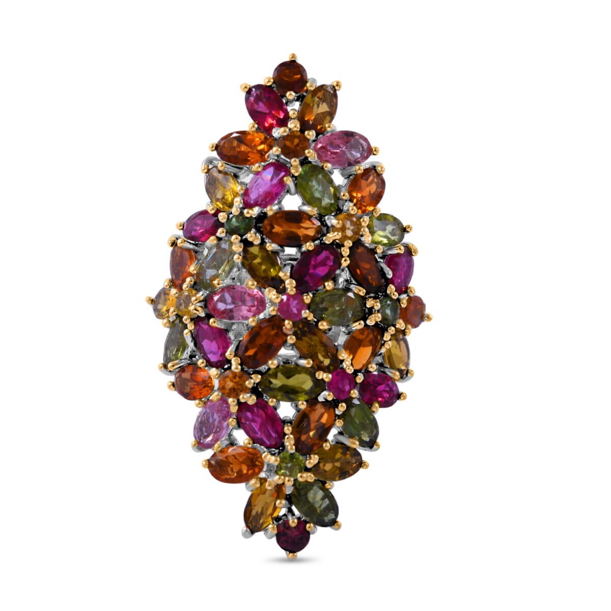 Multi-Tourmaline Elongated Floral Ring in Platinum Over Sterling Silver (Size 9.0) 9.00 ctw image number 2