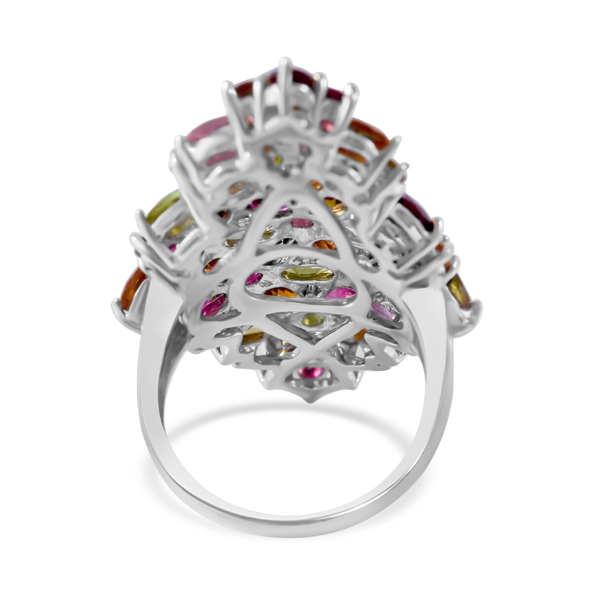Multi-Tourmaline Elongated Floral Ring in Platinum Over Sterling Silver (Size 9.0) 9.00 ctw image number 3