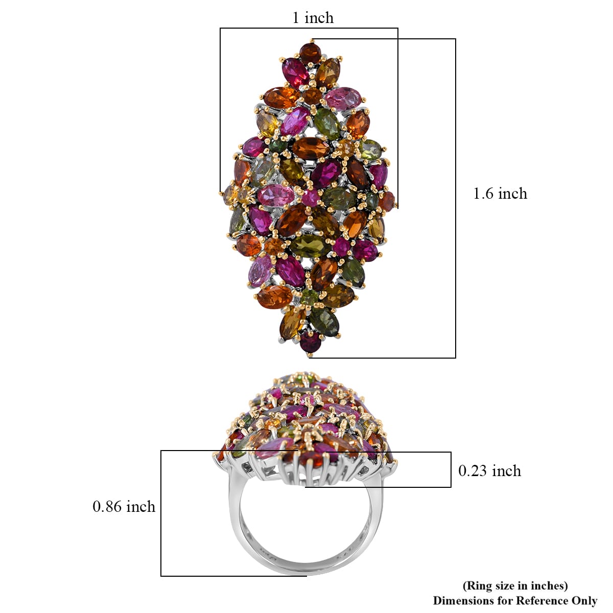 Multi-Tourmaline Elongated Floral Ring in Platinum Over Sterling Silver (Size 9.0) 9.00 ctw image number 4