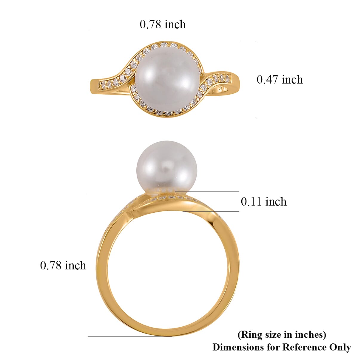 White Shell Pearl and Simulated Diamond Ring in 14K Yellow Gold Over Sterling Silver (Size 10.0) 0.15 ctw