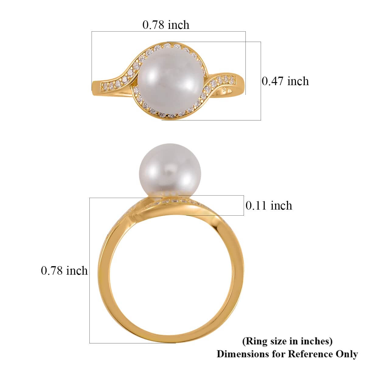 White Shell Pearl and Simulated Diamond Ring in 14K Yellow Gold Over Sterling Silver (Size 10.0) 0.15 ctw image number 5