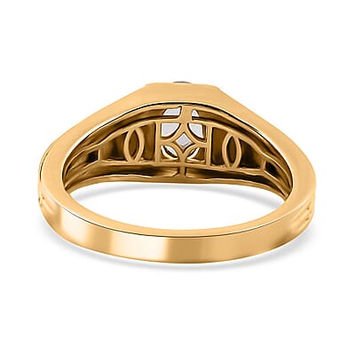 Mexican Hyalite Opal Solitaire Men's Ring in Vermeil Yellow Gold Over Sterling Silver (Size 10.0) with Free UV Flash Light 0.60 ctw