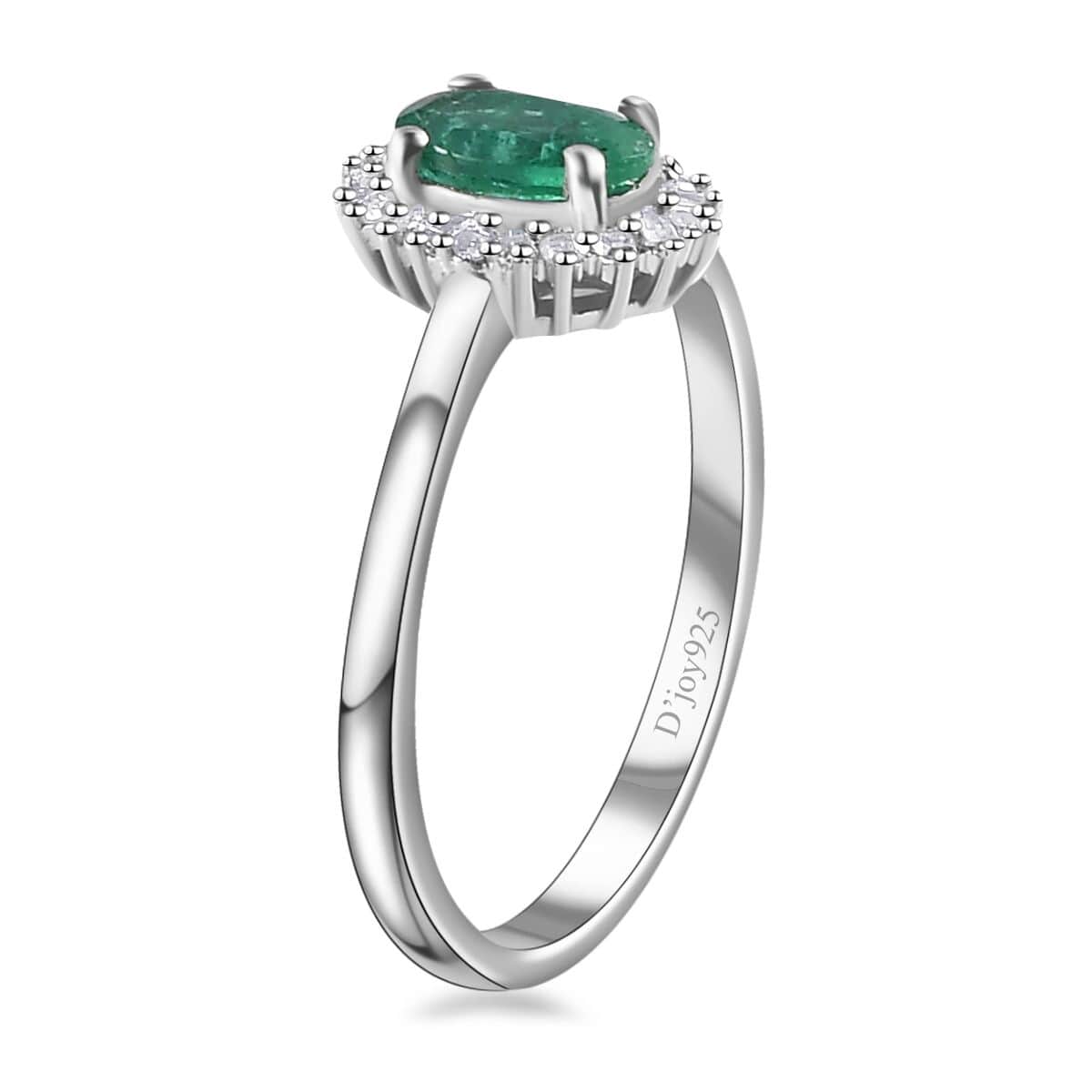 Kagem Zambian Emerald, Diamond Halo Ring in Platinum Over Sterling Silver (Size 7.0) 0.50 ctw image number 3