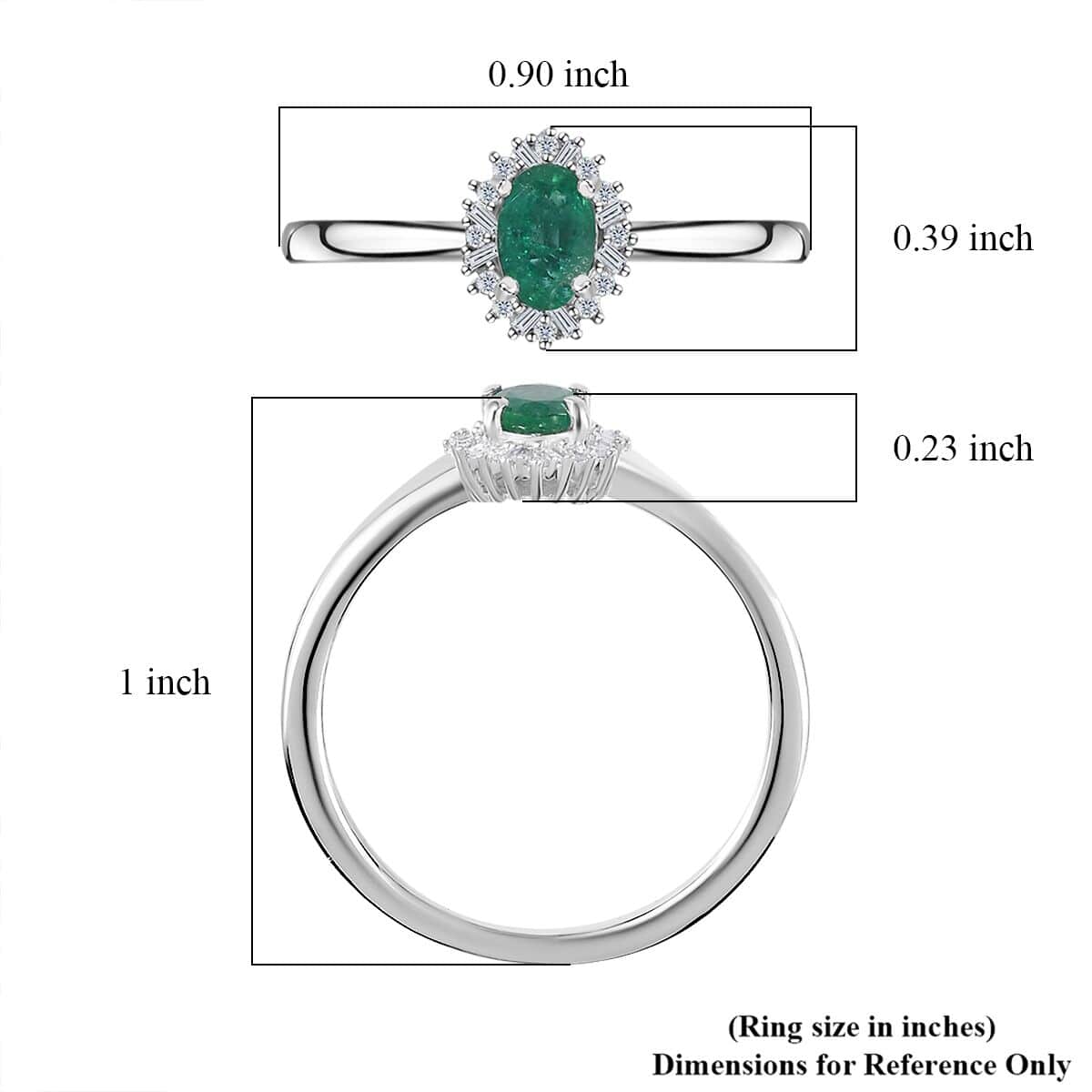 Kagem Zambian Emerald, Diamond Halo Ring in Platinum Over Sterling Silver (Size 7.0) 0.50 ctw image number 5