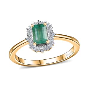 Kagem Zambian Emerald and Diamond Halo Ring in Vermeil Yellow Gold Over Sterling Silver (Size 10.0) 0.75 ctw