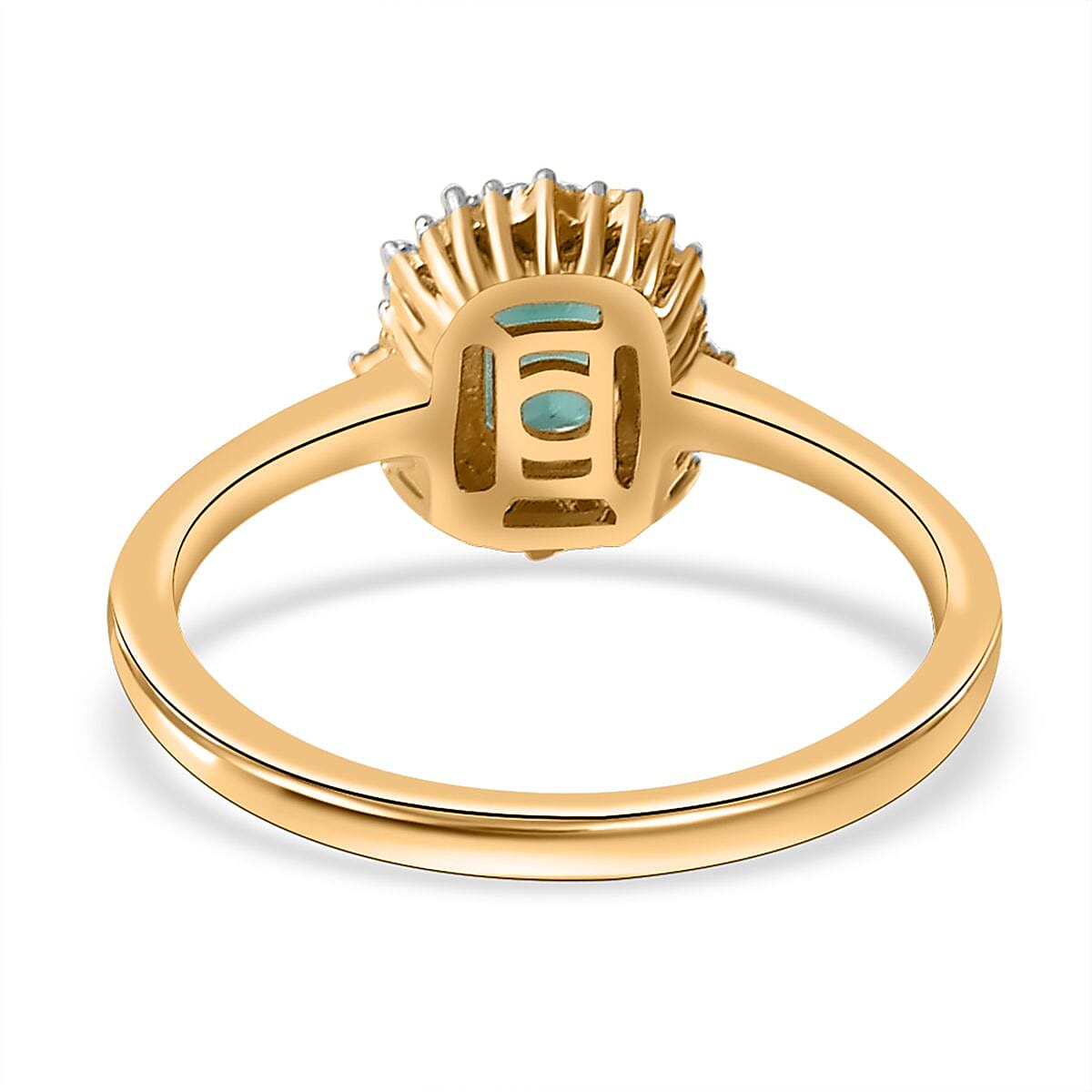 Kagem Zambian Emerald and Diamond Halo Ring in Vermeil Yellow Gold Over Sterling Silver (Size 10.0) 0.75 ctw