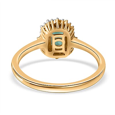 Kagem Zambian Emerald and Diamond Halo Ring in Vermeil Yellow Gold Over Sterling Silver (Size 10.0) 0.75 ctw