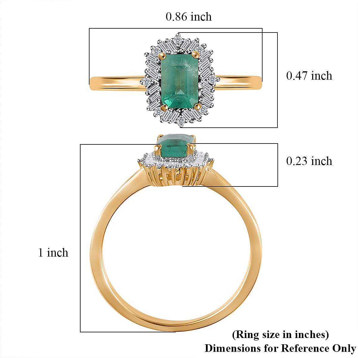 Kagem Zambian Emerald and Diamond Halo Ring in Vermeil Yellow Gold Over Sterling Silver (Size 10.0) 0.75 ctw