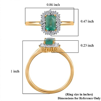 Kagem Zambian Emerald and Diamond Halo Ring in Vermeil Yellow Gold Over Sterling Silver (Size 10.0) 0.75 ctw