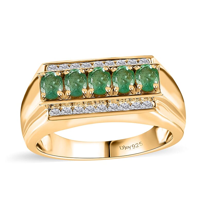 Kagem Zambian Emerald and White Zircon Men's Ring in Vermeil Yellow Gold Over Sterling Silver (Size 10.0) 1.25 ctw