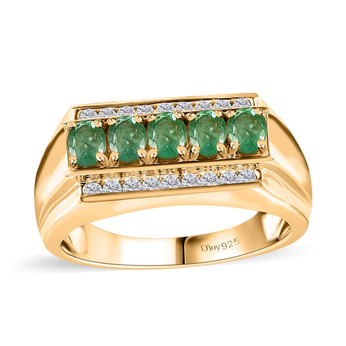 Kagem Zambian Emerald and White Zircon Men's Ring in Vermeil Yellow Gold Over Sterling Silver (Size 10.0) 1.25 ctw image number 0
