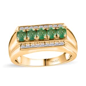 Kagem Zambian Emerald and White Zircon Men's Ring in Vermeil Yellow Gold Over Sterling Silver (Size 10.0) 1.25 ctw