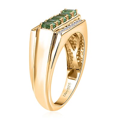 Kagem Zambian Emerald and White Zircon Men's Ring in Vermeil Yellow Gold Over Sterling Silver (Size 10.0) 1.25 ctw