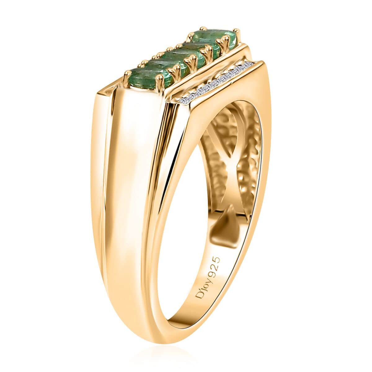Kagem Zambian Emerald and White Zircon Men's Ring in Vermeil Yellow Gold Over Sterling Silver (Size 10.0) 1.25 ctw image number 3