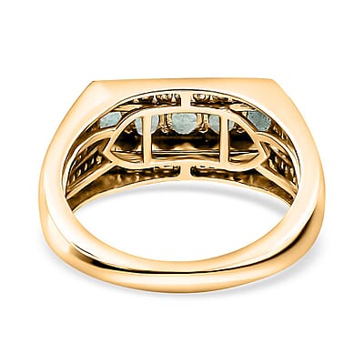 Kagem Zambian Emerald and White Zircon Men's Ring in Vermeil Yellow Gold Over Sterling Silver (Size 10.0) 1.25 ctw