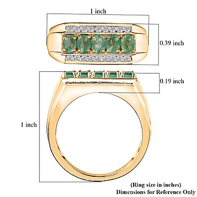 Kagem Zambian Emerald and White Zircon Men's Ring in Vermeil Yellow Gold Over Sterling Silver (Size 10.0) 1.25 ctw
