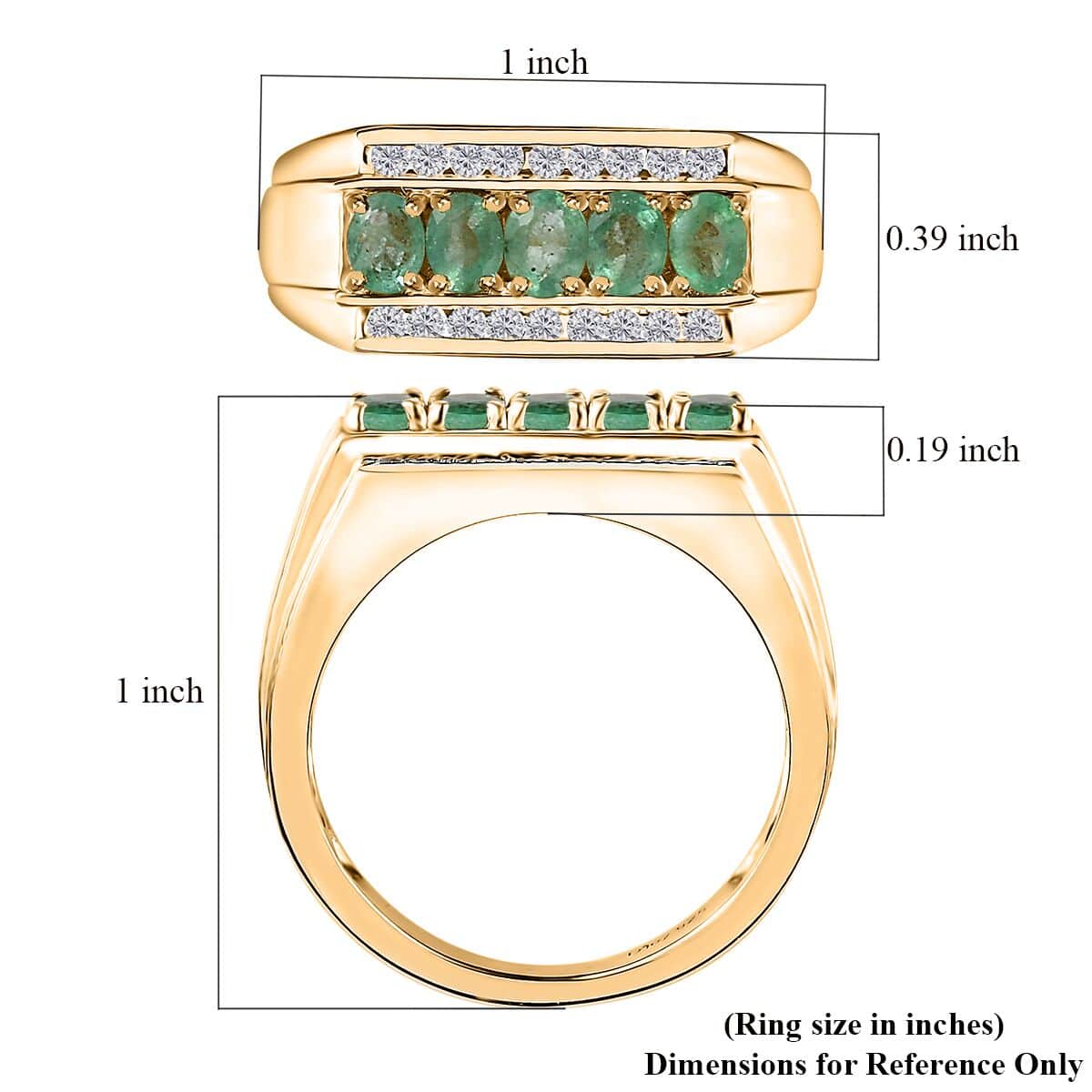 Kagem Zambian Emerald and White Zircon Men's Ring in Vermeil Yellow Gold Over Sterling Silver (Size 10.0) 1.25 ctw image number 5