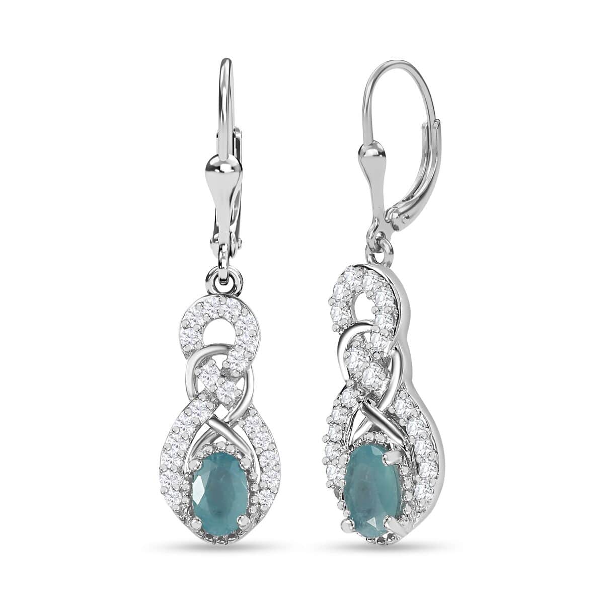 Premium Grandidierite and White Zircon Lever Back Earrings in Platinum Over Sterling Silver 1.25 ctw image number 0