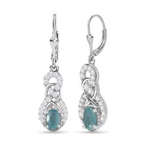 Premium Grandidierite and White Zircon Lever Back Earrings in Platinum Over Sterling Silver 1.25 ctw