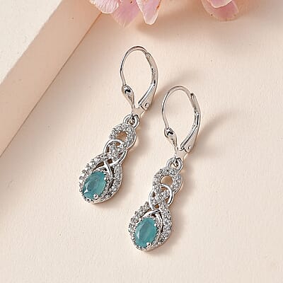 Premium Grandidierite and White Zircon Lever Back Earrings in Platinum Over Sterling Silver 1.25 ctw