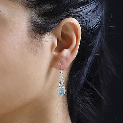 Premium Grandidierite and White Zircon Lever Back Earrings in Platinum Over Sterling Silver 1.25 ctw