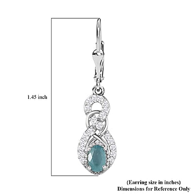 Premium Grandidierite and White Zircon Lever Back Earrings in Platinum Over Sterling Silver 1.25 ctw