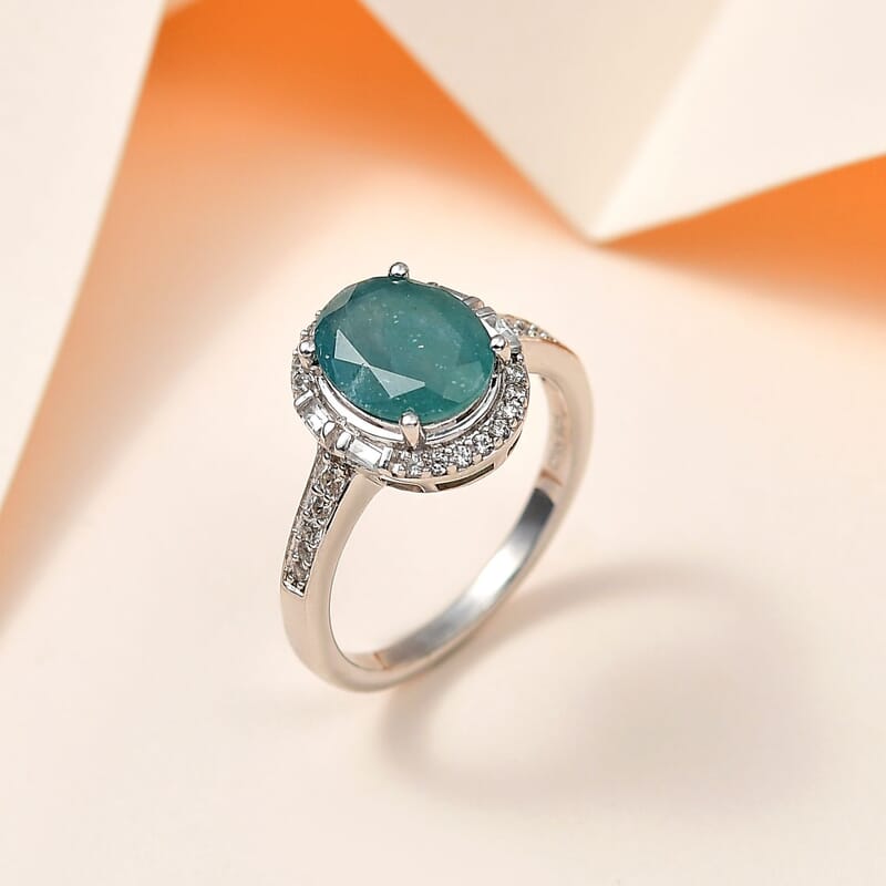 Premium Grandidierite and White Zircon Ring in Platinum Over Sterling Silver (Size 10.0) 2.30 ctw