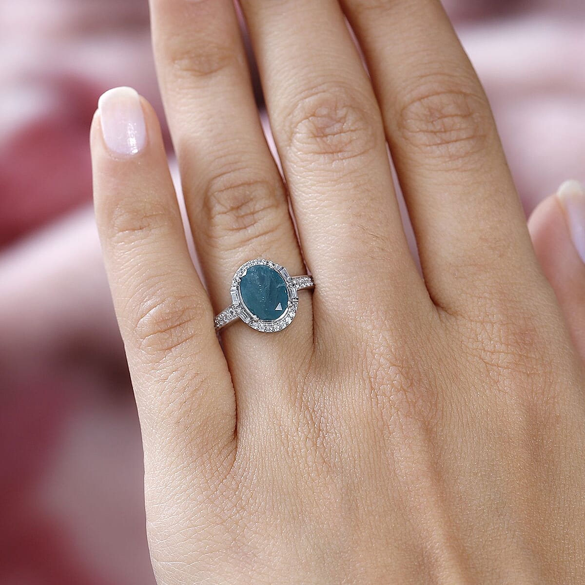 Premium Grandidierite and White Zircon Ring in Platinum Over Sterling Silver (Size 5.0) 2.30 ctw image number 2