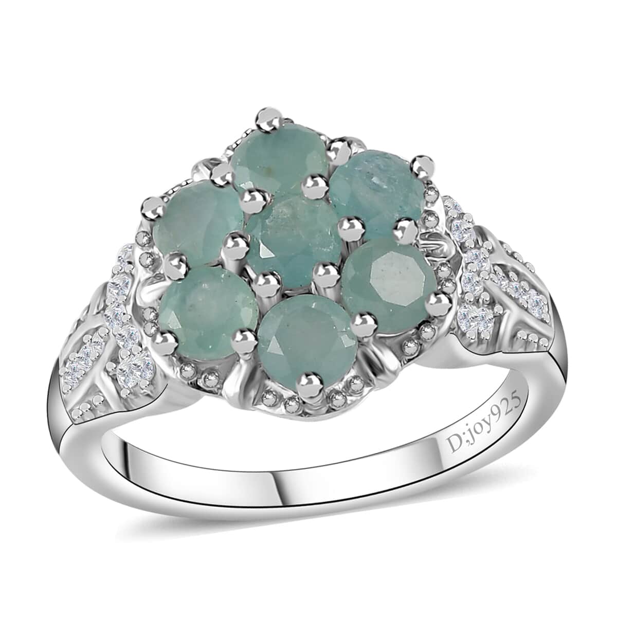 Premium Grandidierite, White Zircon Floral Ring in Platinum Over Sterling Silver (Size 10.0) 1.50 ctw image number 0