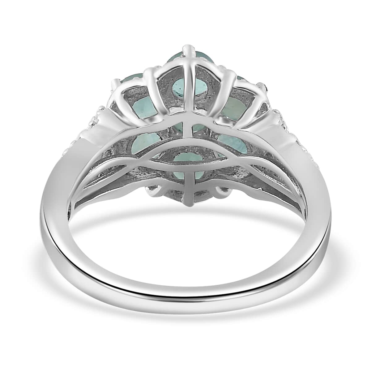 Premium Grandidierite, White Zircon Floral Ring in Platinum Over Sterling Silver (Size 10.0) 1.50 ctw image number 4