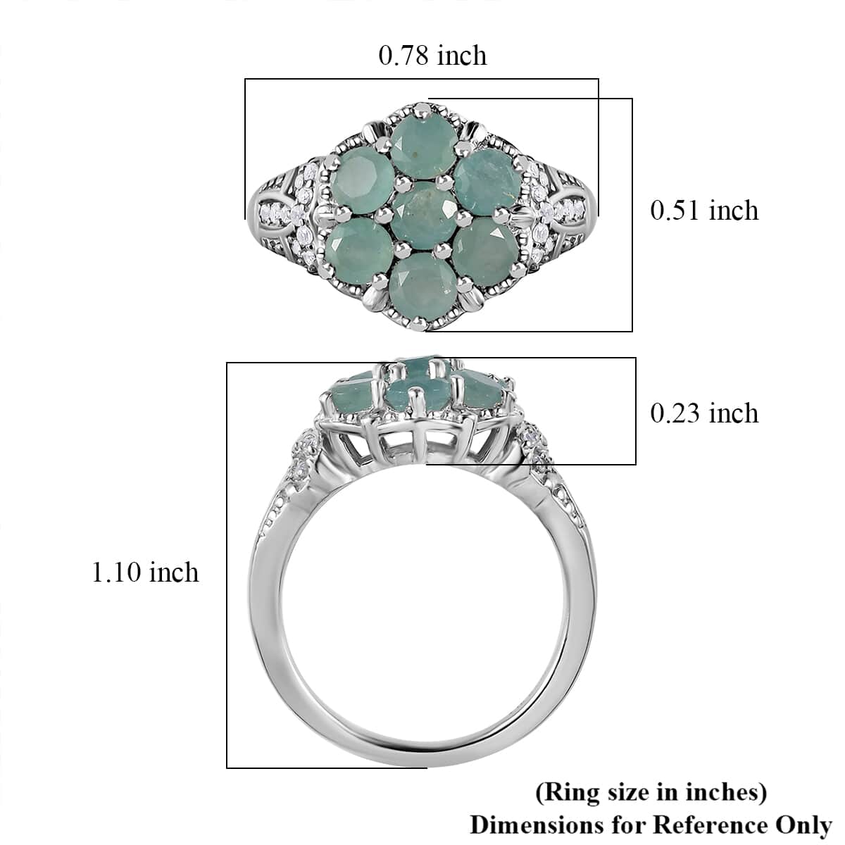 Premium Grandidierite, White Zircon Floral Ring in Platinum Over Sterling Silver (Size 10.0) 1.50 ctw image number 5
