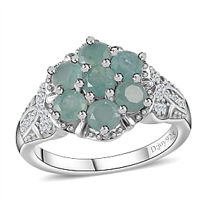 Premium Grandidierite and White Zircon Floral Ring in Platinum Over Sterling Silver (Size 7.0) 1.50 ctw