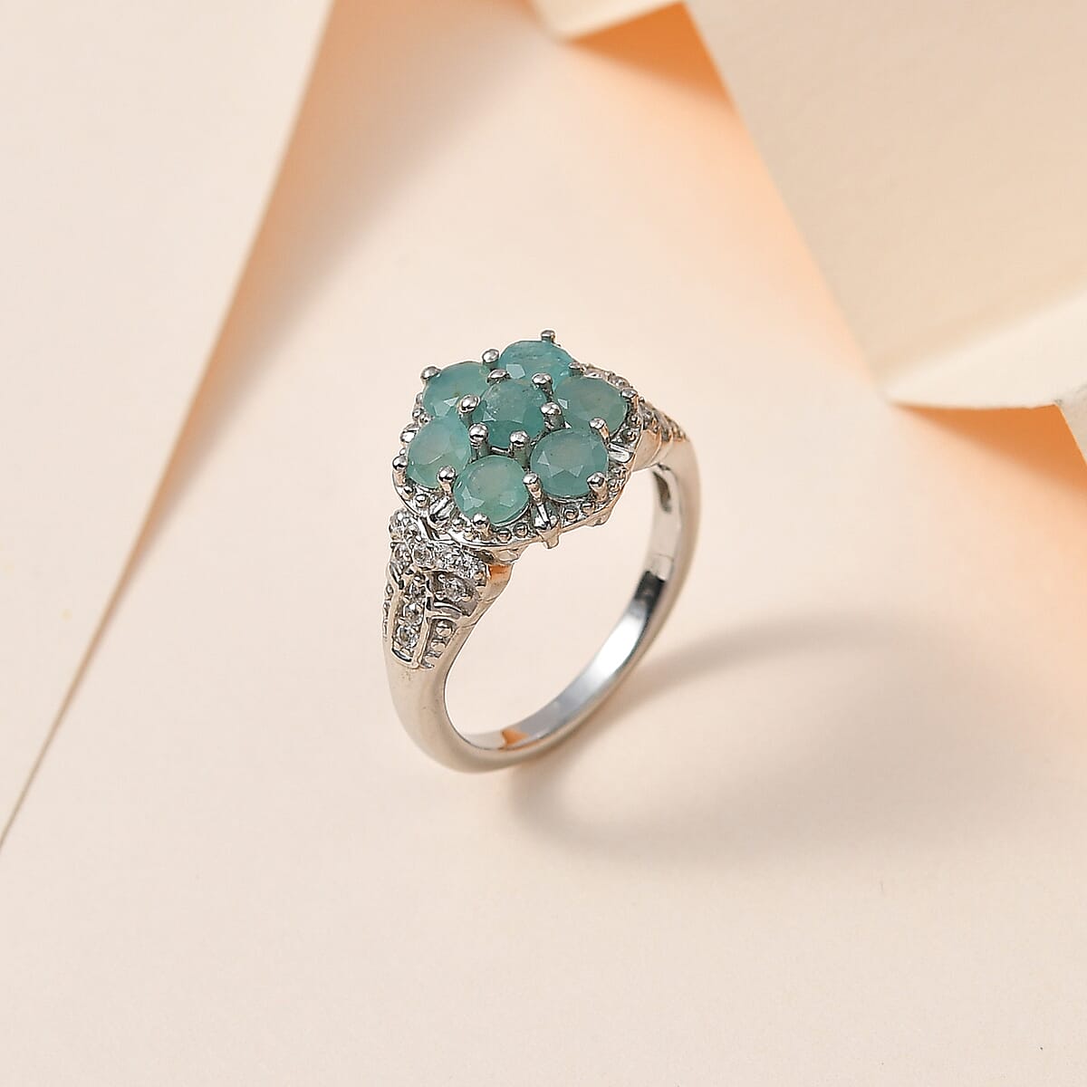 Premium Grandidierite and White Zircon Floral Ring in Platinum Over Sterling Silver (Size 7.0) 1.50 ctw image number 1