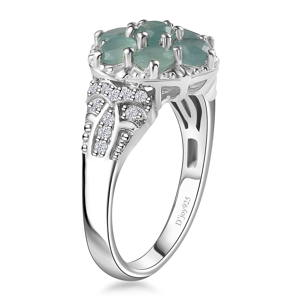 Premium Grandidierite and White Zircon Floral Ring in Platinum Over Sterling Silver (Size 7.0) 1.50 ctw image number 3