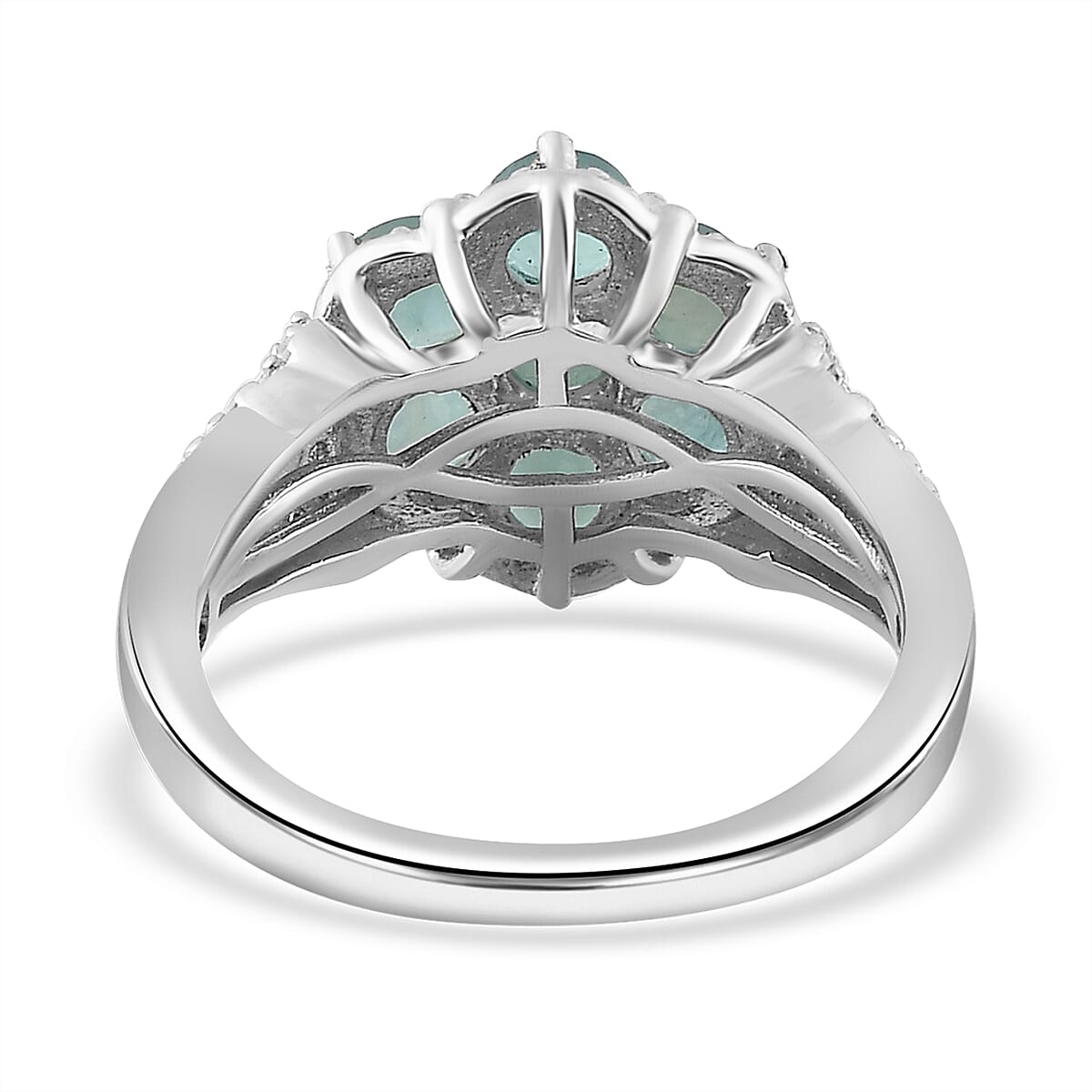 Premium Grandidierite and White Zircon Floral Ring in Platinum Over Sterling Silver (Size 9.0) 1.50 ctw image number 4