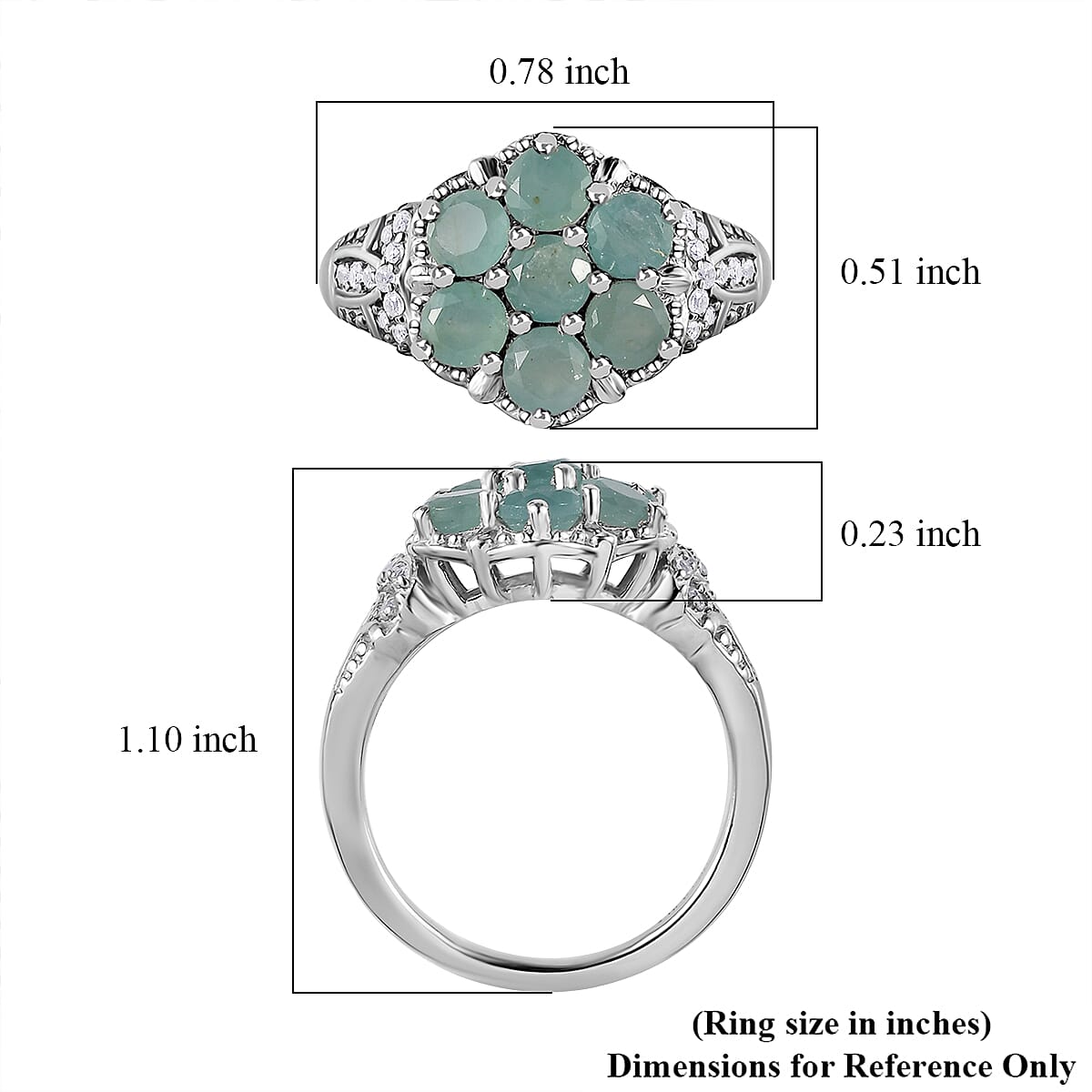 Premium Grandidierite and White Zircon Floral Ring in Platinum Over Sterling Silver (Size 9.0) 1.50 ctw image number 5