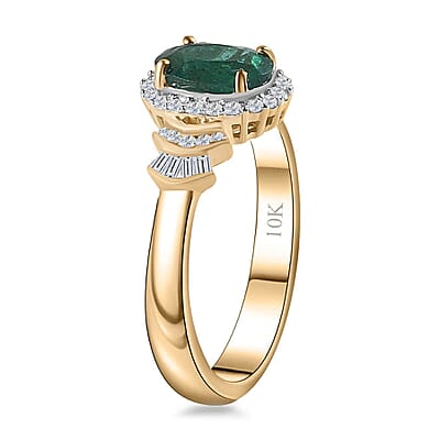 Luxoro 10K Yellow Gold Premium Kagem Zambian Emerald and G-H I2 Diamond Halo Ring (Size 10.0) 1.35 ctw