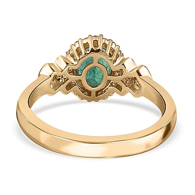 Luxoro 10K Yellow Gold Premium Kagem Zambian Emerald and G-H I2 Diamond Halo Ring (Size 10.0) 1.35 ctw