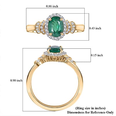 Luxoro 10K Yellow Gold Premium Kagem Zambian Emerald and G-H I2 Diamond Halo Ring (Size 10.0) 1.35 ctw